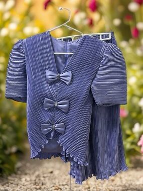 Blue/Purple Beautiful Pleated Bow-Front Women’s Skirt Set Size 6